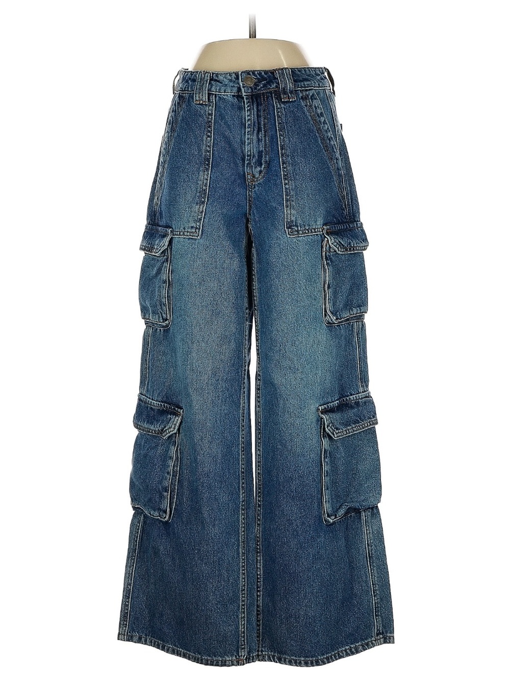 stradivarius Blue Wide-Leg Cargo Jeans